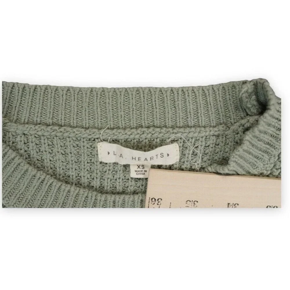 LA HEARTS Sweater Womens Extra Small Green Cropped Chunky‎ Ribbed Boho Chic Size